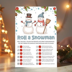 Roll a Snowman Party Game, Printable Christmas Family Games, Christmas Drawing Game, Draw a Snowman Classroom Activity, Christmas Party Game
