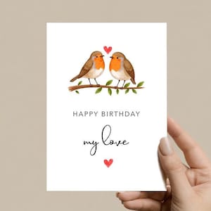 Buon compleanno amore mio - Biglietto di auguri di compleanno per marito, moglie, partner, fidanzato, fidanzata - Biglietto di auguri romantico per lei, piccioncini, pettirossi