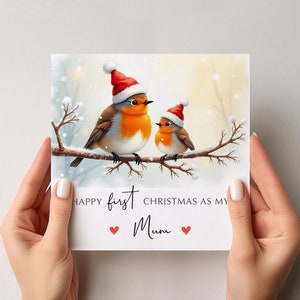 Carte de Noël pour maman, carte de Noël pour maman, maman pour la première fois, carte de voeux Robin, cartes de voeux de Noël pour maman maman maman maman