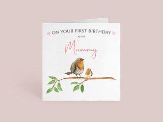 Biglietto Di Compleanno Per Mamma Dal Bambino - Primo Compleanno Come Mamma - Cartolina Con Elefante, Illustrazione Dolce, Regalo Premuroso Per Lei