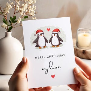 Buon Natale amore mio - Biglietto di auguri con pinguini per marito, moglie, partner, fidanzato, fidanzata - Biglietto di Natale romantico per lei, per lui
