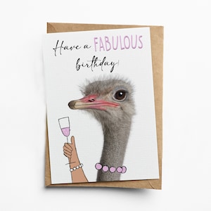 Carte d'anniversaire drôle d'autruche - Carte de voeux fabuleuse - Carte de joyeux anniversaire - Carte d'anniversaire vierge de 5 x 7 pouces - Carte d'anniversaire humoristique / drôle