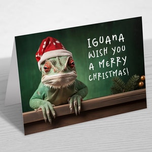Funny Iguani Chritamas Card - Funny Animals Cards - Xmas Card From Pets - Funny Animals Greeting Card - 5x7 inches high-quality blank card