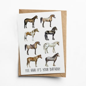 Carte de voeux Chevaux - Yee Haa! C'est ton anniversaire - Carte joyeux anniversaire - Carte vierge 5x7 pouces pour les amoureux des chevaux - Amoureux des animaux