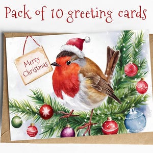 10er Pack Weihnachtskarten, Rotkehlchen, 6x4 Grußkarten mit Umschlägen, Rotkehlchen Weihnachtskarte, Weihnachtsgruß, Weihnachtsgruß