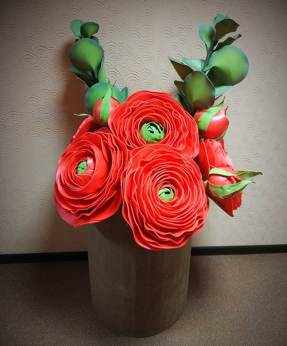 Bouquet Géant 135 Cm Renoncules Rouge Décorations Fleurs Installation Décoration Croissance De Fleur Fleurs Mariage Décor Géant Fleurs