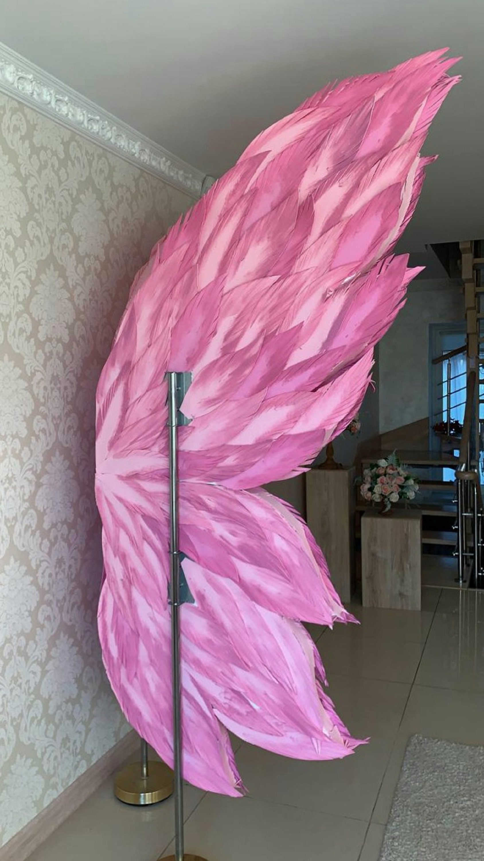 Giant angel wings fuchsia and silver Wedding background for Etsy