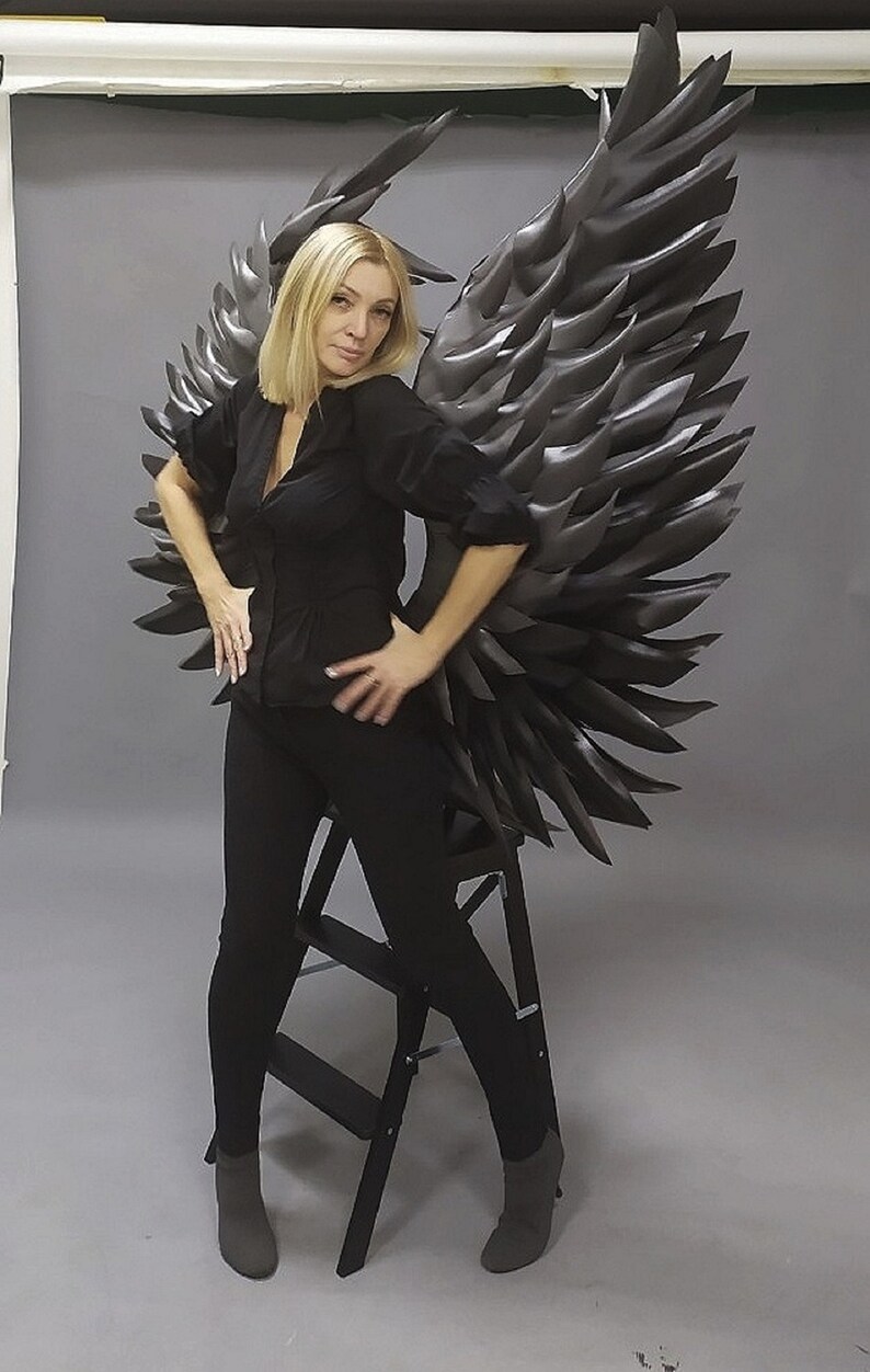 Black Angel Wings Costume Moving Wings Evil Queen Dark Angel Etsy