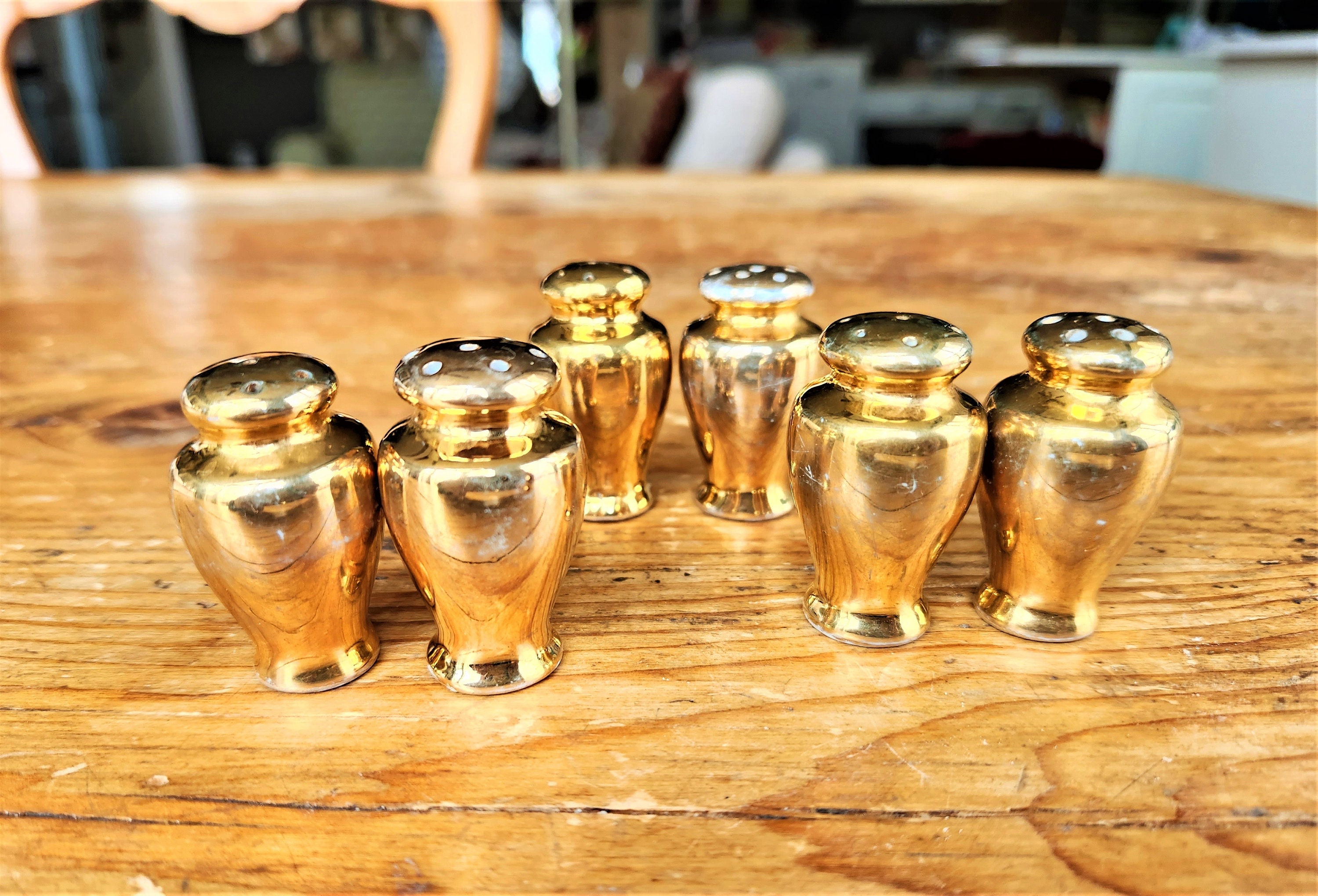 Gold Salt and Pepper Shakers Set of 3 6 in All Miniature Golden Vintage 1910 Antique China Fine Porcelain Etsy Canada