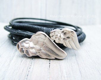 Leren armband voor moeder en kind, Vleugel  2x