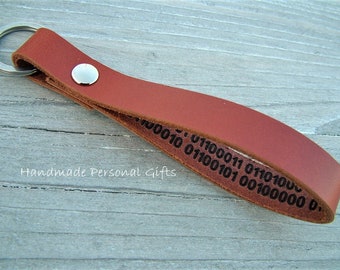 Keychain leather, bags pendant,binary code, with name, text, individualised, personally made