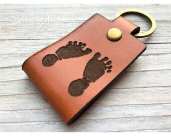 Beautiful handprint of your child, Keychain leather, father and mother,individualizable key ring,special keyring,footprint,childrens drawing