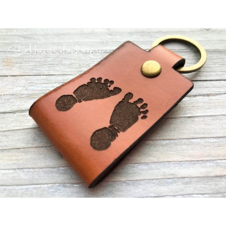 Beautiful handprint of your child, Keychain leather, father and mother,individualizable key ring,special keyring,footprint,childrens drawing image 1