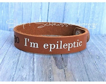 Leather bracelet for epileptics, telephone number, SOS, emergency bracelet, runaway bracelet, bracelet with text, telephone number, birthday gift