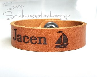 Name bracelet, sailing, sailing ship, water sports, boat, SOS, emergency bracelet, runaway bracelet, bracelet with text, with name, telephone number, leather