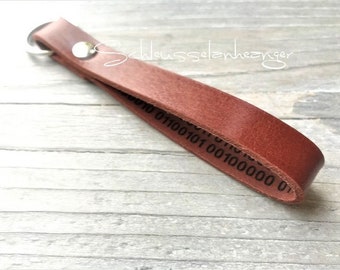 Keychain leather, bags pendant,binary code, with name, text, individualised, personally made,valentines day,valentine