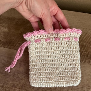 Pretend Play Handmade Toddler Purse | Gift for Little Girl | Handmade Crochet Girl Purse | Ivory Toddler Drawstring Purse | 1st Birthday