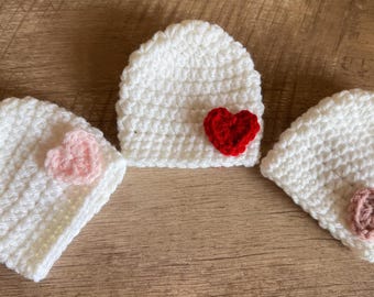 Crochet Preemie Heart Hat | Newborn Valentine's Day Baby Hat | Baby Valentines Day Keepsake | February Newborn Baby