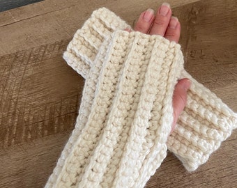Fingerless Mittens for Women | Chunky Cream Fingerless Mittens | Bulky Fingerless Gloves | Winter Hand Warmers | Fingerless Gloves Women
