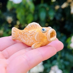 Handmade polymer clay pet goldfish figurine miniature collectible | Cute little lucky fish knick knack statue for desk decor