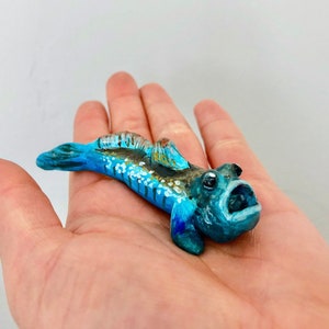 Handmade Hand-painted Polymer Clay Blue Brown Mudskipper Figurine Miniature Gift Little Quirky Cute Amphibious Pet Fish Statue Knick Knack image 7