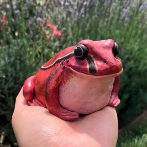 Handmade Polymer Clay Tomato Frog Figurine Gift | Hand-painted Personalized Cute Fat Round Frog Sculpture Statue Art Collectible