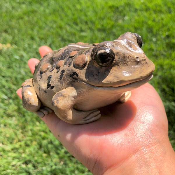 Handmade Small Western Realistic Fat Toad Figurine Gift | Personalized Cute "Gratitoad" Polymer Clay Frog Toy Sculpture Statue Collectible