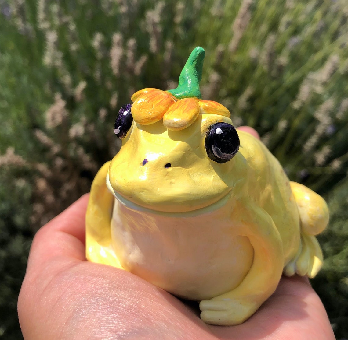 Handmade Polymer Clay Cute Little Spring Flower Hat Frog Etsy