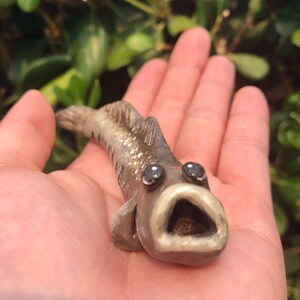 Handmade Hand-painted Polymer Clay Blue Brown Mudskipper Figurine Miniature Gift Little Quirky Cute Amphibious Pet Fish Statue Knick Knack image 4