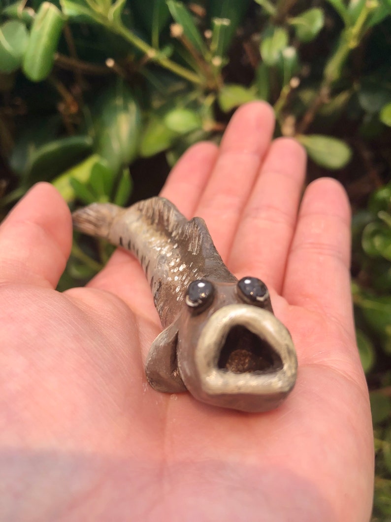 Handmade Hand-painted Polymer Clay Blue Brown Mudskipper Figurine Miniature Gift Little Quirky Cute Amphibious Pet Fish Statue Knick Knack image 4