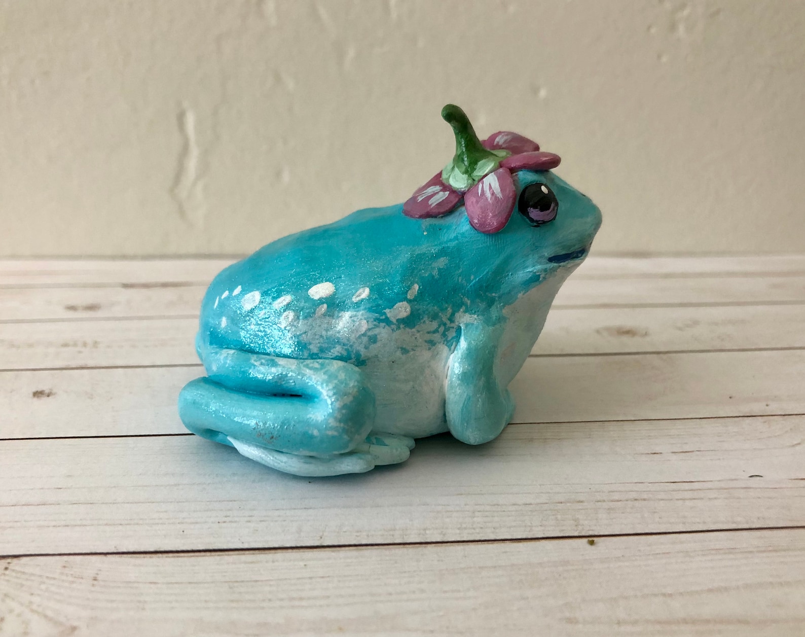 Handmade Polymer Clay Cute Little Spring Flower Hat Frog Etsy