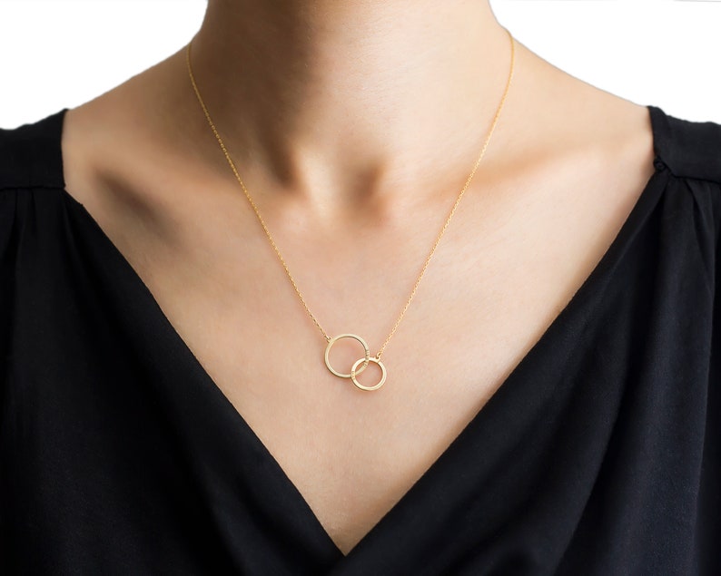 Custom Necklace 925 Sterling Silver Necklace Couple Necklace Personalized Ring Name Necklace Handmade Two Ring Name Necklace