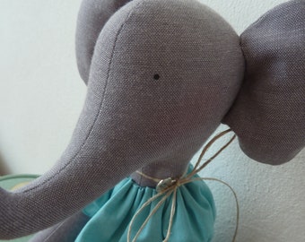 1 dear elephant with dress turquoise, elephant, country house decoration, nursery decoration, gift