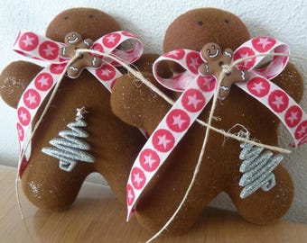 2 x Gingerbread Man, Christmas Decoration, Country House Decoration, Tree Ornament, Fabric Christmas Tree Pendant