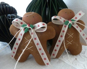 2 x gingerbread man, Christmas decoration, country house decoration, tree decoration, fabric pendant Christmas tree