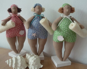 1 fat bathing lady green-brown, maritime decoration, country house decoration