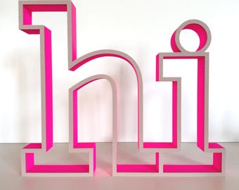 3D lettering "Hi" – Neon Pink Dusty Rose/Grey | Modern Decor | Designer Home Accessory