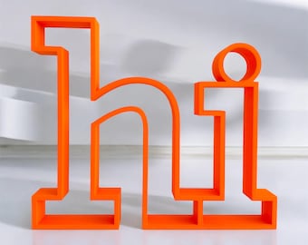 3D Schriftzug „Hi“ – Neon Orange | Moderne Deko | Design Wohnaccessoire
