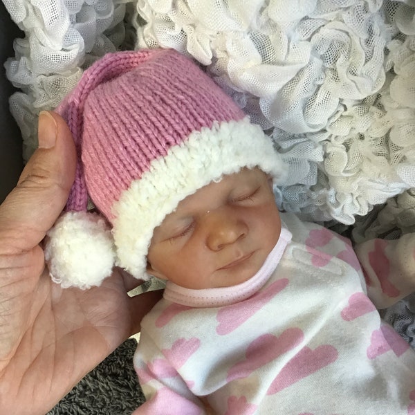 Pdf knitting pattern download premature preemie to newborn baby Santa hat in 5 sizes by Angela Turner NICU