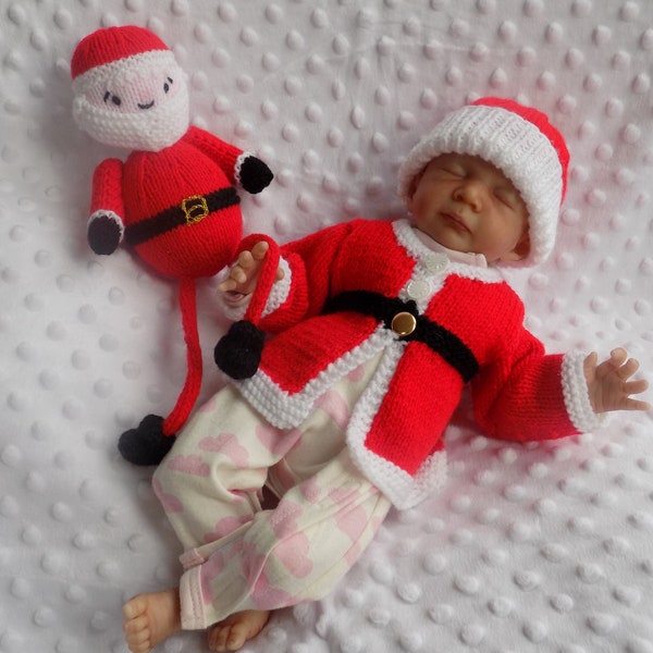 Pdf KNITTING PATTERN download for Premature Baby boy or girl Santa set with NICU toy cardi cardigan and hat by Angela Turner