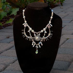 Opaluna - beaded necklace with synthetic opal pendant