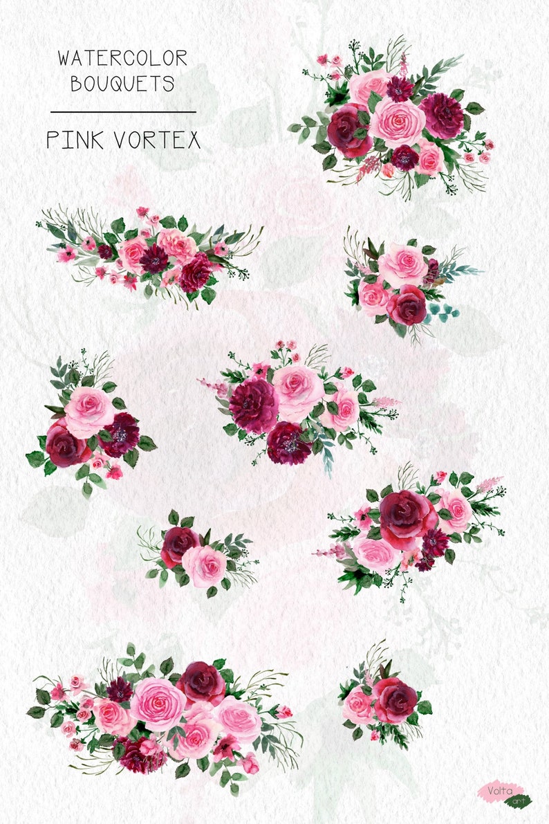 Leaves Hand drawn PNG flowers,Marsala clip art Commercial use Peony floral bouquets Cute Pink Bordo watercolor roses Bridal design