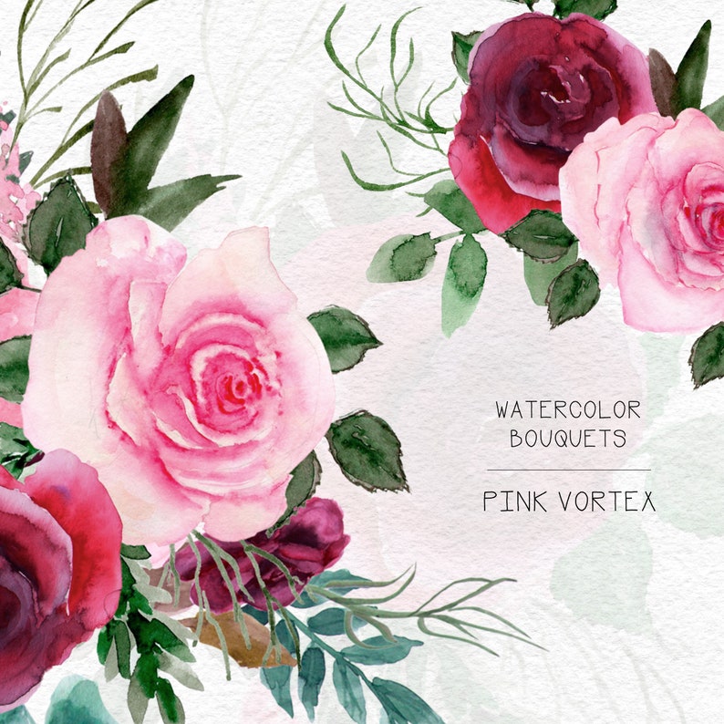Leaves Hand drawn PNG flowers,Marsala clip art Commercial use Peony floral bouquets Cute Pink Bordo watercolor roses Bridal design