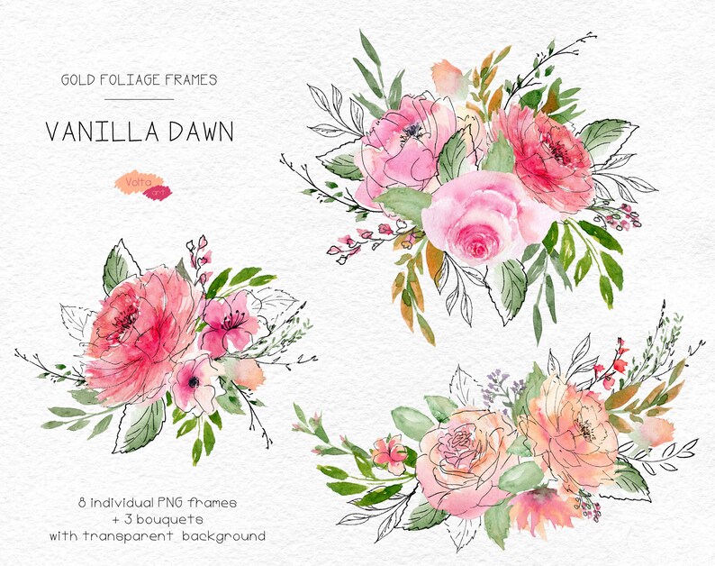 Commercial use Linear graphic Watercolor Floral Geometric Gold foliage Frames border Vanilla peach frames PNG Wedding Invitation Design