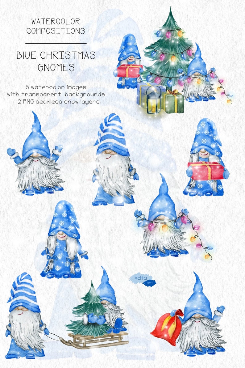 Cute Gnomes PNG Christmas Blue Gnomes Yule clipart | Etsy