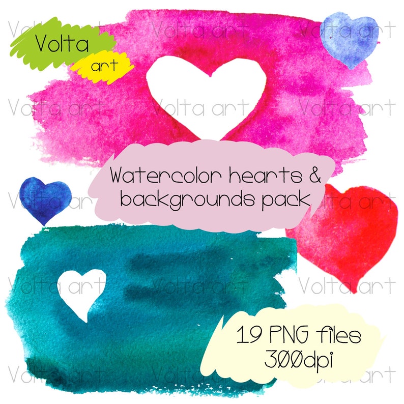 Watercolor Hearts Backgrounds For Valentine S Day Etsy