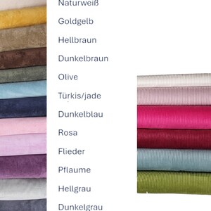 May include: A variety of fabric swatches in different colors and textures, including natural white, gold yellow, light brown, dark brown, olive, turquoise, dark blue, pink, lilac, plum, light gray, and dark gray.