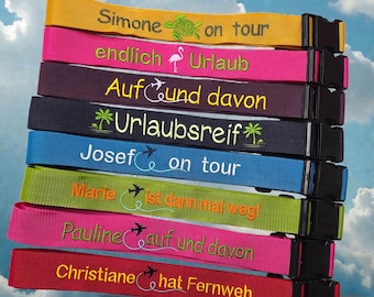 Personalized luggage strap • embroidered with name & design • holiday luggage strap • gift for travel enthusiasts • adjustable luggage strap • cruise