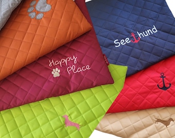 Outdoor Hundedecke mit Namen bestickt personalisierte Tierdecke wasserabweisend, Hundematte Urlaub mit Hund, Strand, Reisedecke, Camping,