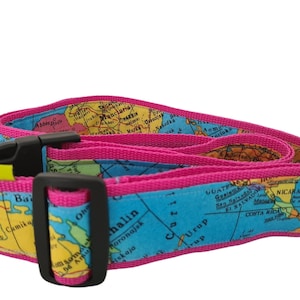 Koffergurt pink / Kofferband Weltkarte / Gepäckriemen / Reise /Urlaub